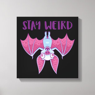 Blijf Weird Gekke Albino Vampier Vleermuis Cartoon Canvas Afdruk
