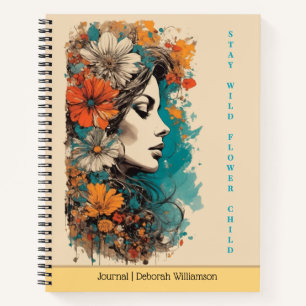 Blijf Wild Bloemenkind Boho Bloemenportret Notitieboek