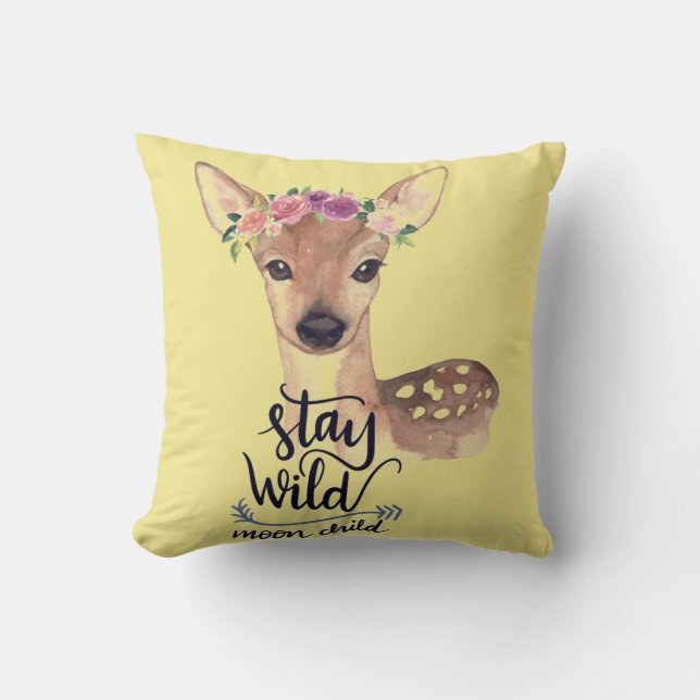 Blijf Wild Boho Hertenjong Kussen (Voorkant)