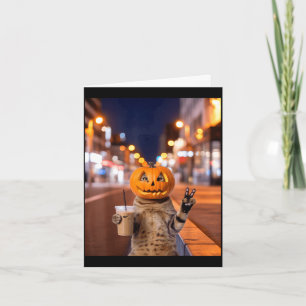 Blijf wild halloween kat drinkend ijskoude koffie kaart
