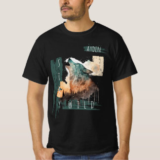 "Blijf Wild" Howling Wolf Aanpasbaar T-shirt