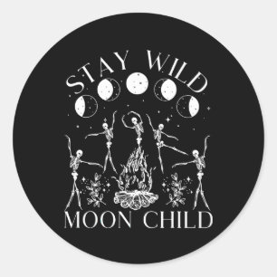 Blijf Wild Moon Kind Grappig Skelet Dancing Hallow Ronde Sticker