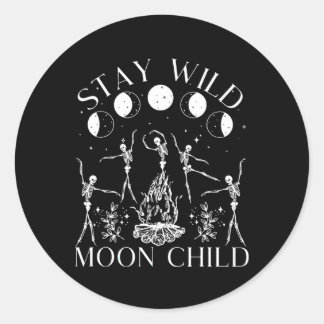 Blijf Wild Moon Kind Grappig Skelet Dancing Hallow Ronde Sticker