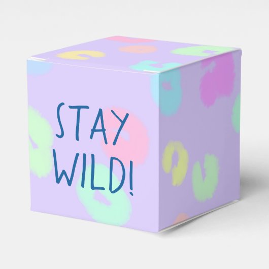 "Blijf Wild!" Pastel Rainbow Leopard Print Bedankdoosjes (Voorkant Zijde)