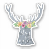 Blijf wild | Schattige hertengewei Bloemen Kroonci Sticker (Voorkant)