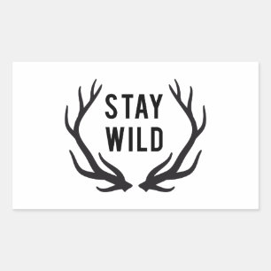 blijf wild, tekstontwerp met hertengeweien rechthoekige sticker
