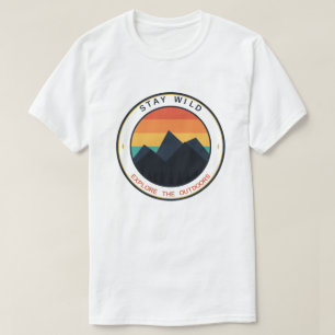 Blijf Wild Verken De Buitenlucht Retro Berg Zonson T-shirt