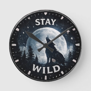 Blijf Wild Wolf Maan Wandklok Ronde Klok