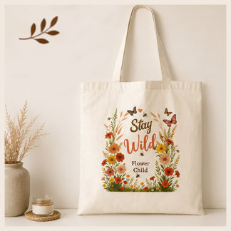 Blijf Wilde Bloem Kind Boho Bloem Canvas Tote Bag