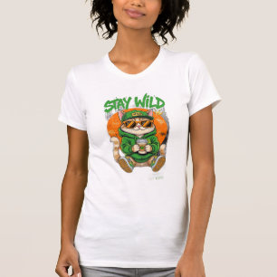 Blijf Wilde Kat T-Shirt – Streetwear Kat met Zonne