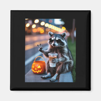 Blijf wilde wasbeer die ijs-koffie drinkt hallowee magneet