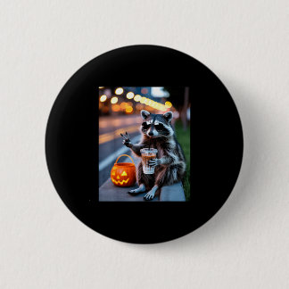 Blijf wilde wasbeer die ijs-koffie drinkt hallowee ronde button 5,7 cm