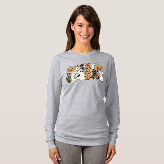 Blijf woordelijk | Cute Funny Halloween Retro Ghos T-shirt (Voorkant volledig)