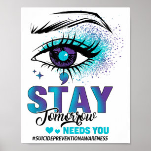 Blijf Zelfmoordpreventie Bewustzijn Turkoois Paars Poster