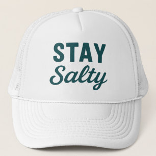 Blijf Zout Teal Blauwe Kust Surfgrafiek Strand Trucker Pet