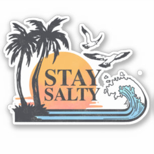 Blijf Zout Zon Zomer Palm Bomen Golven Zeemeeuwen Sticker