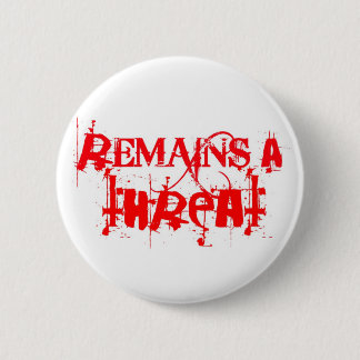 blijft_a_dreigement_logo_in_red-pin ronde button 5,7 cm