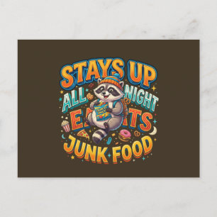 Blijft de hele nacht op, eet junkfood, grappige wa briefkaart