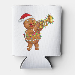 Blijgebaarde Kerstman Muzikant die Trompet Speelt  Blikjeskoeler