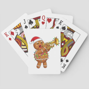 Blijgebaarde Kerstmanmuzikant die Trompet Speelt K Pokerkaarten
