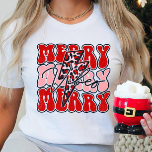 Blijmoedige Retro Luipaard Vakantie Kerstmis T-shirt