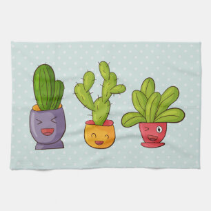 Blijte Blij Cactus in Bloempotten Leuke Illustrati Theedoek