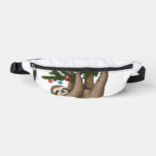 Blijte luiaard op kerstboomtak met ornament heuptasje