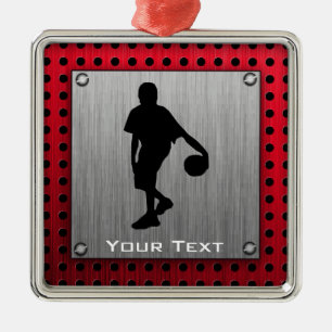 blik van geborsteld metaal, Basketball; Rood Metalen Ornament