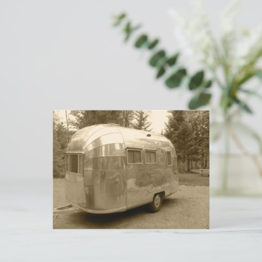 blikje kan reizen trailer aluminium als caravel feestdagenkaart (Staand voorkant)