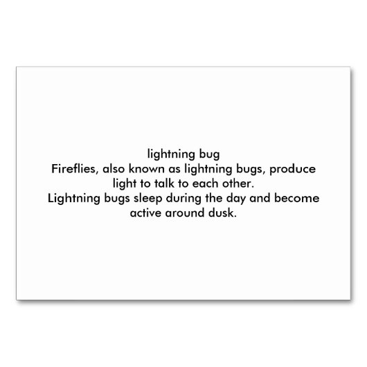 Bliksem Bug, Firefly, Insect lezing Flashcards Kaart (Achterkant)