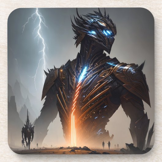 Bliksem Cyborg Warrior Bier Onderzetter (Voorkant)