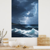 Bliksem Storm boven de oceaan Poster (Keuken)
