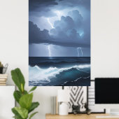Bliksem Storm en oceaan Poster (Thuiskantoor)