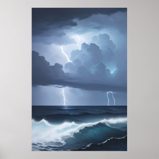 Bliksem Storm en oceaan Poster