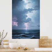 Bliksem Storm met oceaan Poster (Keuken)