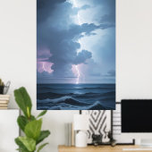 Bliksem Storm met oceaan Poster (Thuiskantoor)