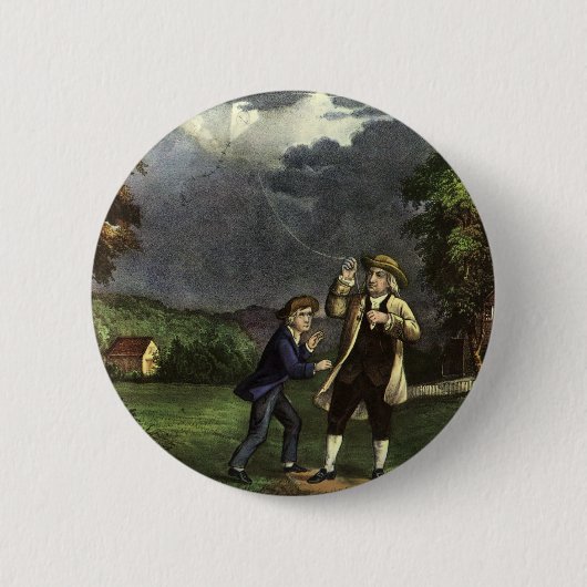 Bliksem van Benjamin Franklin met vliegerexperimen Ronde Button 5,7 Cm (Voorkant)