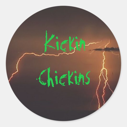 Bliksemachtergrond, Kickin Chickins Ronde Sticker (Voorkant)