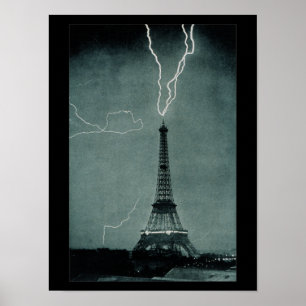 Blikseminslag Eiffeltoren foto Poster