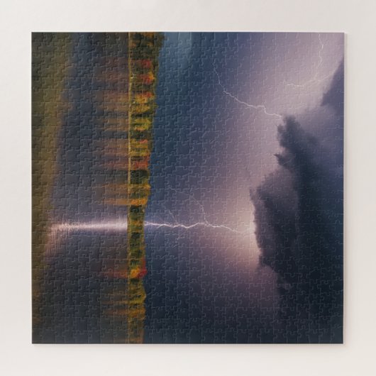 Blikseminslag op meer in herfst papiergewicht legpuzzel (Horizontaal)