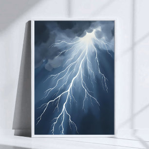 Blikseminslag Stormachtige Lucht Waterverf Poster