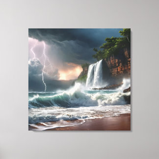 Blikseminslaggolven strandlandschap canvas afdruk