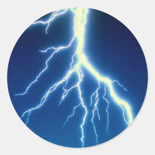 Bliksemschicht boven blauwe achtergrond ronde sticker (Voorkant)