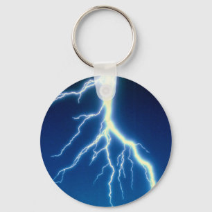 Bliksemschicht boven blauwe achtergrond sleutelhanger