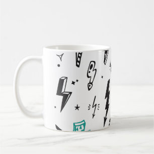 Bliksemschichten, handgetekende doodle set. koffiemok