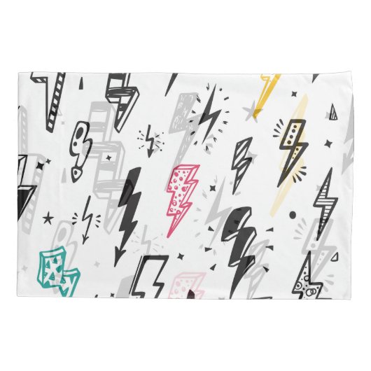 Bliksemschichten, handgetekende doodle set. kussensloop (Achterkant)