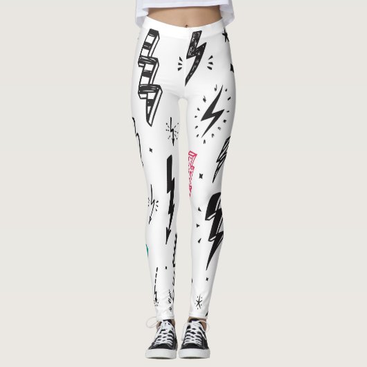 Bliksemschichten, handgetekende doodle set. leggings (Voorkant)