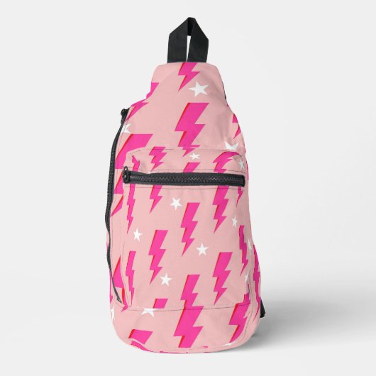 Bliksemster Roze Achtergrond Y2K Patroon Sling Bag (Voorkant)