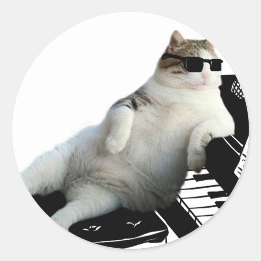 Blinde kattenpianist ronde sticker (Voorkant)