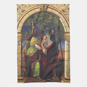 Blinde Tobit en vrouw Anna, Vintage Religie Theedoek